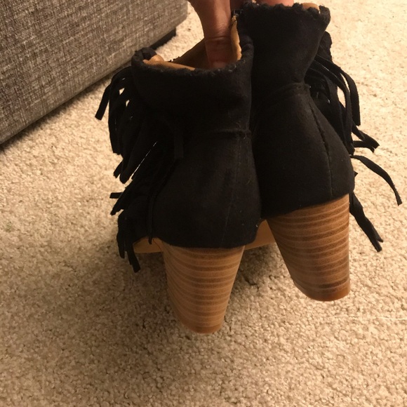 Bohemian Fringe Black Vegan Suede Ankle Boots - Picture 7 of 9